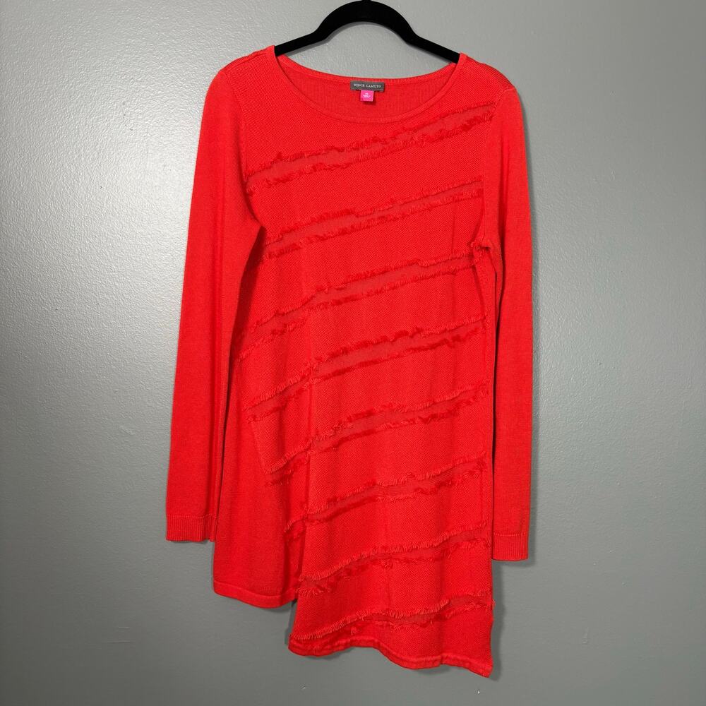 Vince Camuto Women's Orange Asymmetrical Fringe Sweater - Size XS - Tunic Length